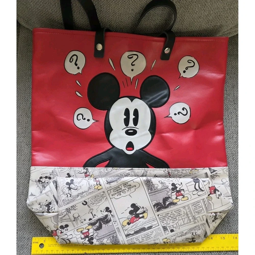 Disney Mickey Mouse Comic Strip‎ Premium Large Faux Leather Tote Bag